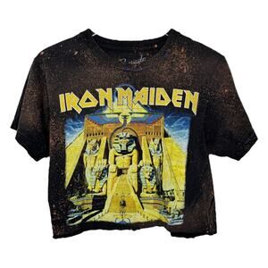 Reworked Iron Maiden Band Cropped Graphic Tee Medium Oversized Bleached Boho